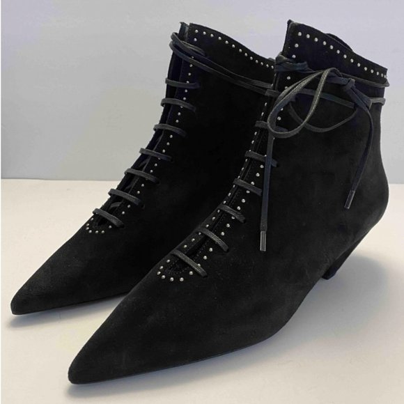 Saint Laurent Blaze  Studded And Laced Ankle Boots - Picture 1 of 11